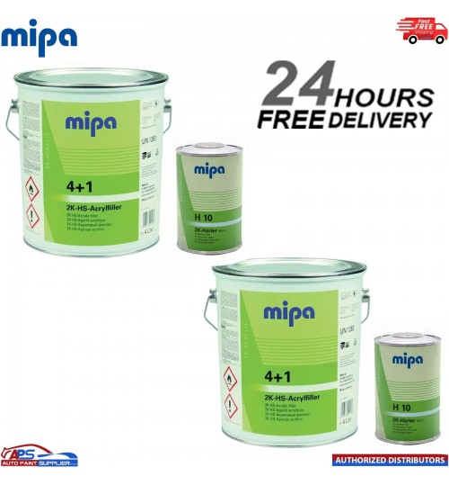 2x MIPA 4+1 ACRY FILLER 2K PRIMER HIGH BUILD LIGHT GREY 4LTR +H10 1LTR 5LTR KIT